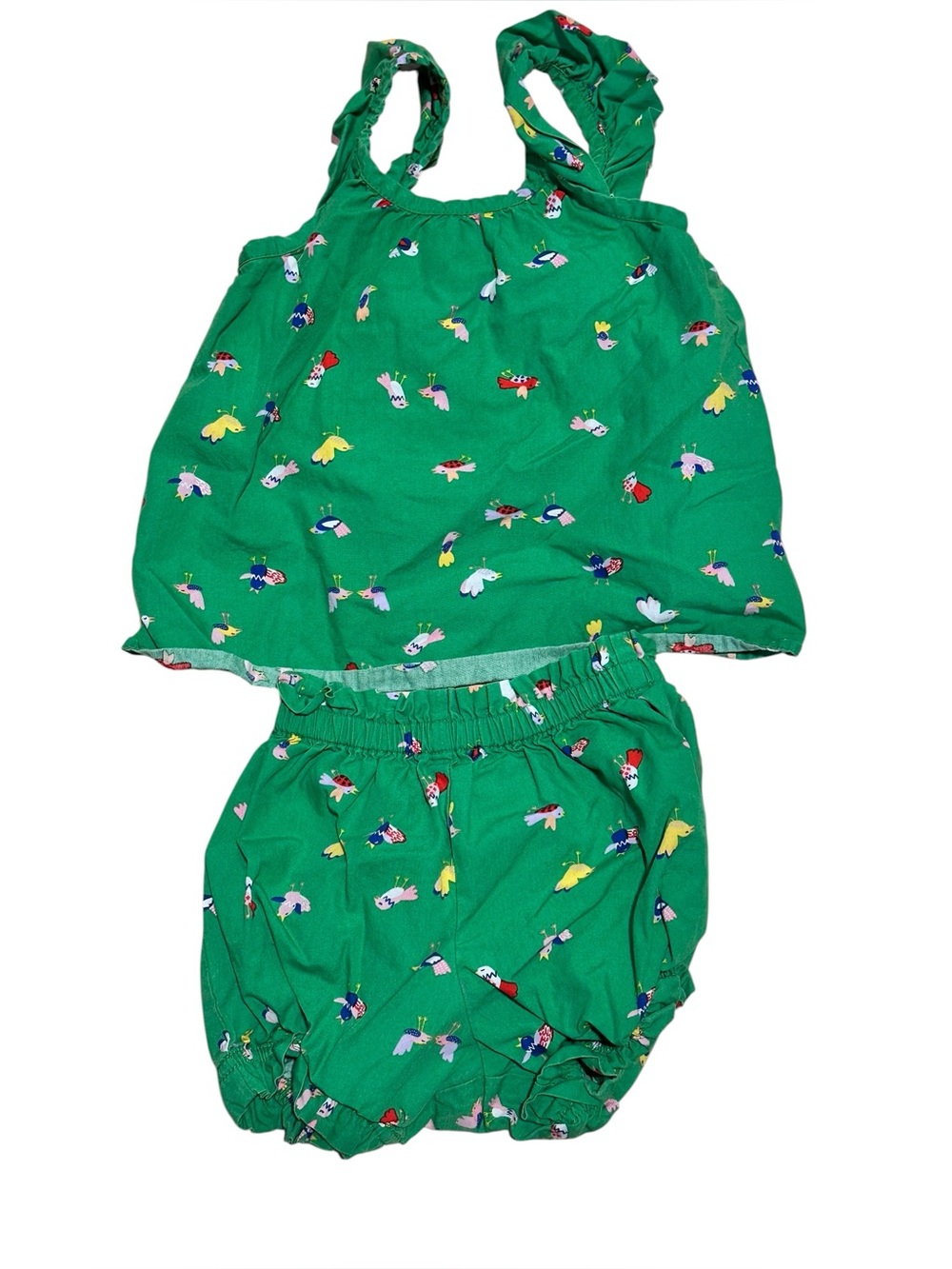 Hannah Andersson 6-12 month Green Toddler Two-Piece Tank & Bloomers Set birds